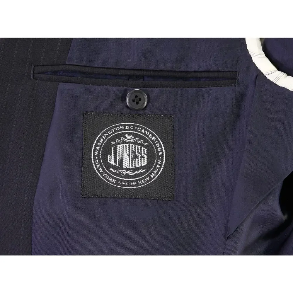 J Press Black Striped 3/2 Roll Lapel Wool Suit 34S